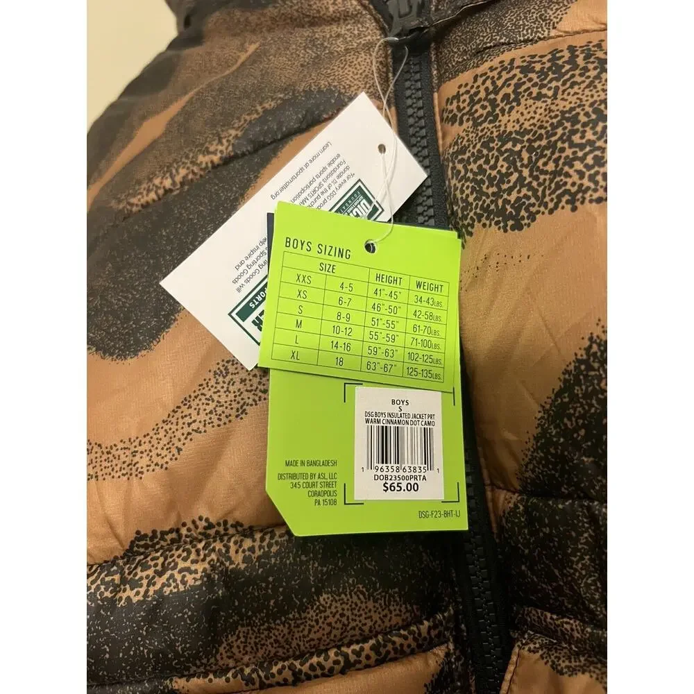 NWT DSG Boys' Insulated Jacket Warm Cinnamon Dot Camo With Hood Small